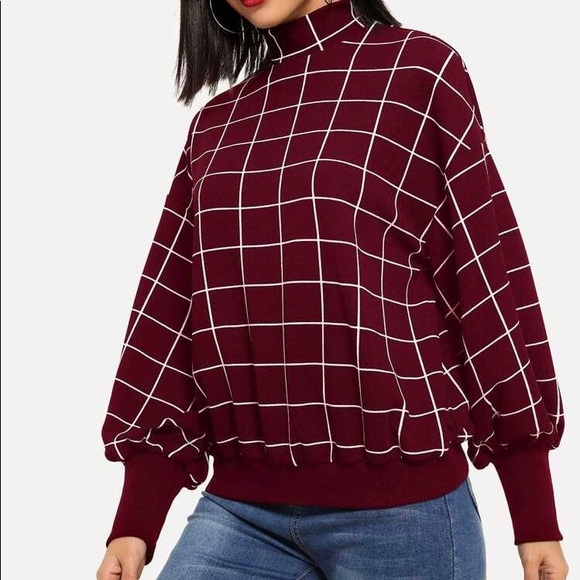 Burgundy red 💋geometric striped long sleeve - Picture 3 of 9